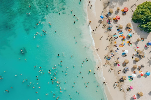 Visto dall'aria della spiaggia affollata Generate Ai