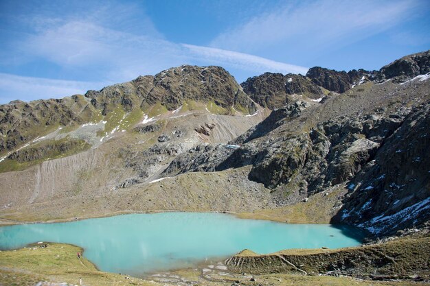 Visualizza il paesaggio delle Alpi e del Gepatsch Stausee o del Lago Fedaia per gli italiani e i viaggiatori stranieri resto visita il punto panoramico in Trentino Alto Adige a Belluno Tirolo Italia