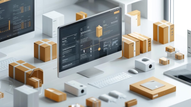 Visualizzare un semplice UI grafico 3D e un concetto di progettazione UX incentrato sulla consegna e l'imballaggio di scatole