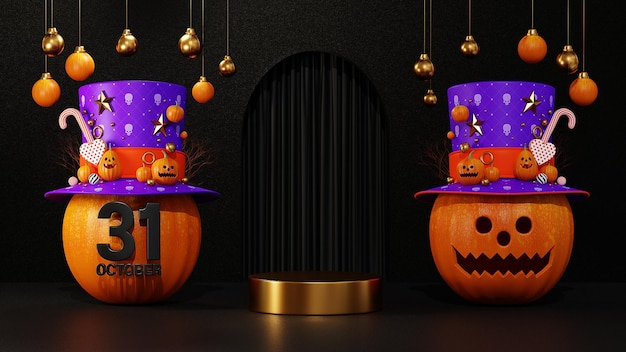 Visualizzazione 318 del podio del fondo di Halloween del rendering 3d