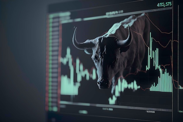 Visualizzazione 3D di una tendenza del mercato azionario rialzista, illustrazione del rendering 3d