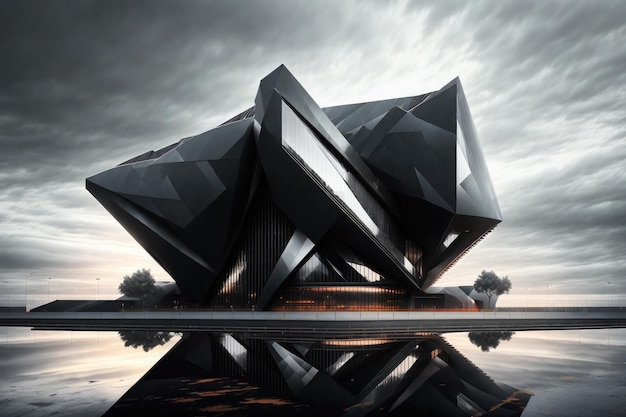 visualizzazione architettonica di un edificio futuristico con facciata nera