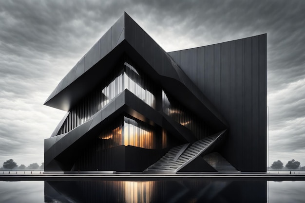 visualizzazione architettonica di un edificio futuristico con facciata nera