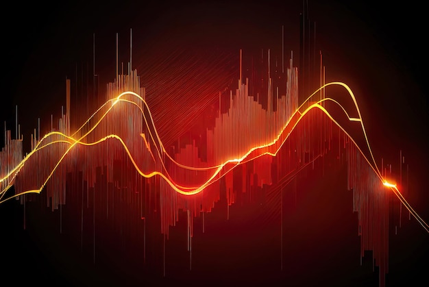 Visualizzazione astratta del grafico rosso dei dati sullo stato economico e del concetto dei mercati finanziari realizzati con