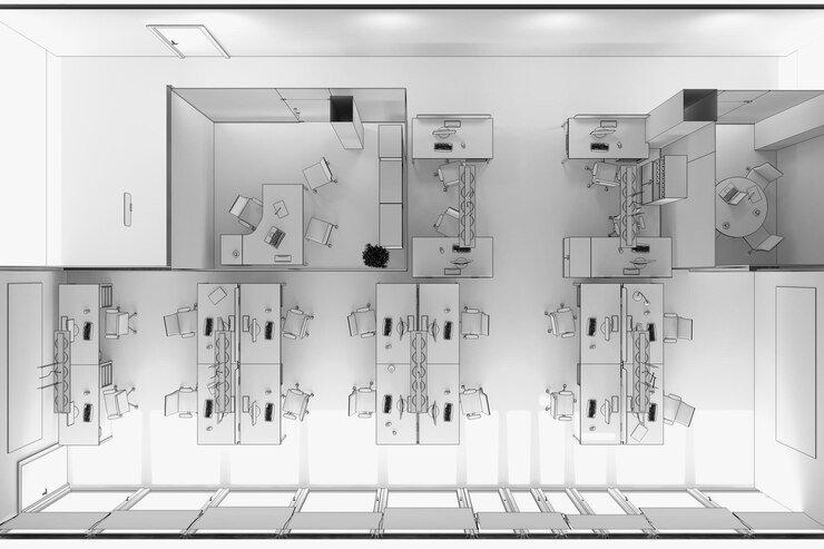 visualizzazione degli interni dell'ufficio Illustrazione 3D rendering cg