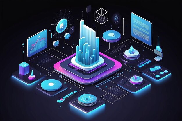 Visualizzazione dei dati aziendali Illustrazione isometrica di big data