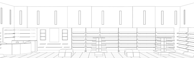 visualizzazione del contorno interno, illustrazione 3D, schizzo, contorno