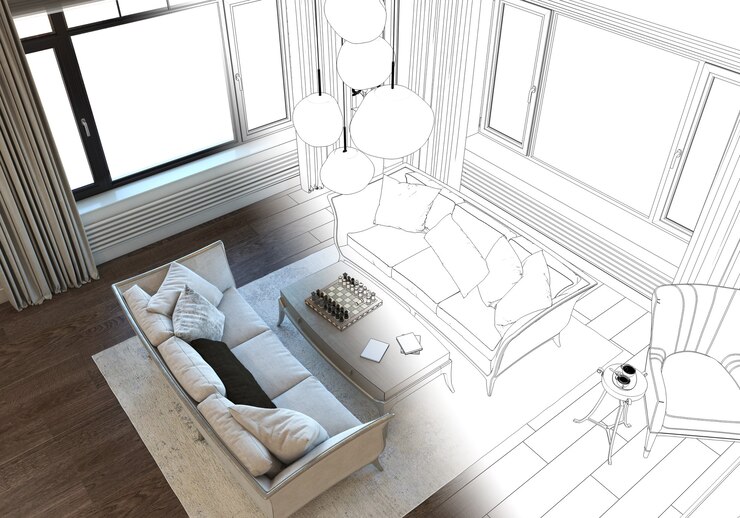visualizzazione del moderno design d'interni residenziali Illustrazione 3D rendering cg