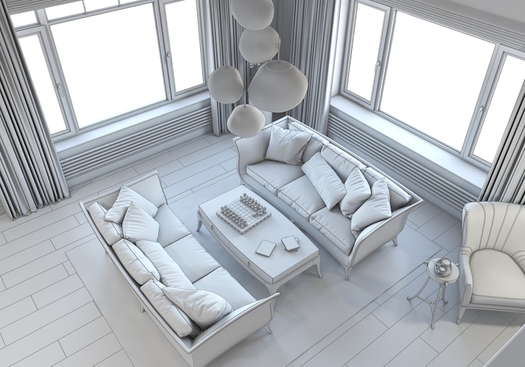 Foto visualizzazione del moderno design d'interni residenziali illustrazione 3d rendering cg