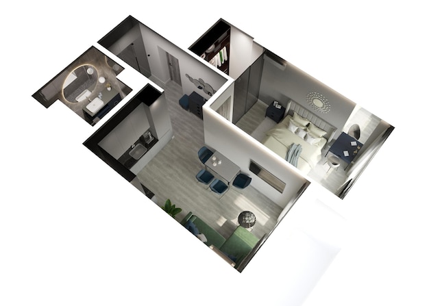 visualizzazione del moderno design d'interni residenziali Illustrazione 3D rendering cg