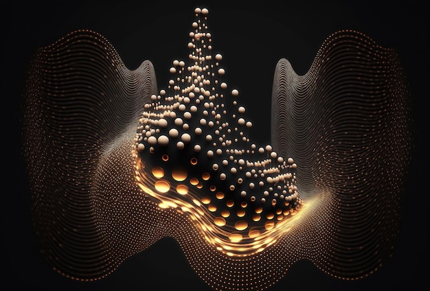 Visualizzazione del movimento di big data Punti e linee colorate su uno sfondo nero Singolarità futuristica della tecnologia informatica Astratto sfondo scuro Rendering 3D AI generato