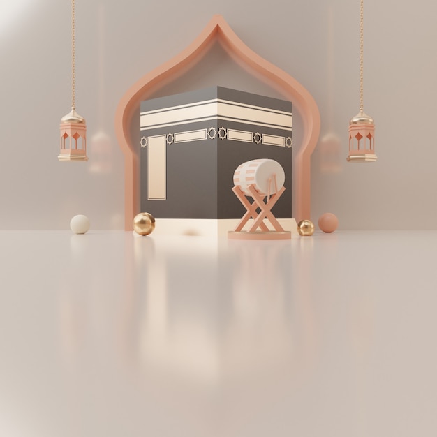 Visualizzazione del podio della rappresentazione 3D del concetto di vendita di Eid mubarak del prodotto