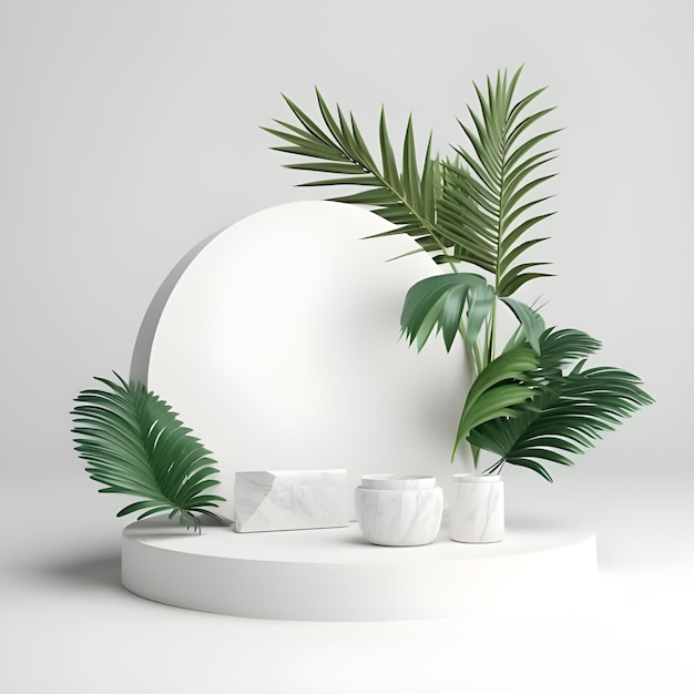 Visualizzazione del prodotto con sfondo di natura Rock Palm Scene Generative Ai