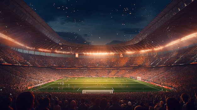 Visualizzazione dell'illustrazione all'interno di uno stadio di calcio con spettatori completi Generative Ai