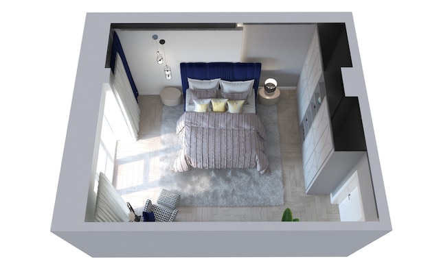 visualizzazione dell'interno della camera da letto illustrazione 3D cg render