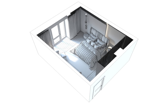 visualizzazione dell'interno della camera da letto illustrazione 3D cg render