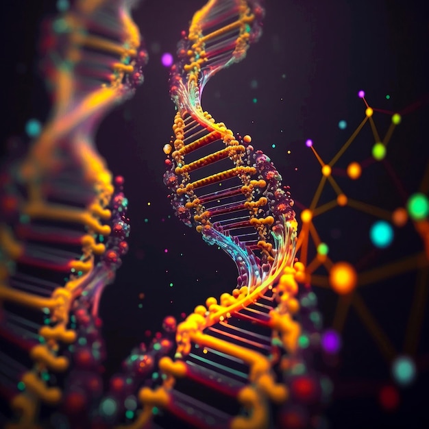 Visualizzazione della struttura del gene della molecola del DNA come catena multicolore Cromosoma o sfondo di mutazione