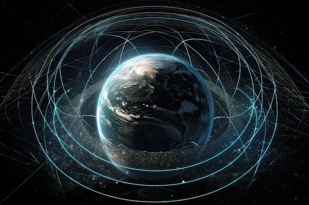 Visualizzazione delle linee di connessione digitale al pianeta Generative AI