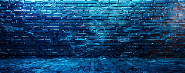 Visualmente sorprendente Vibrant Hyper Blue Neon Brick Wall Concept Neon Estetica Fotografia urbana Colori brillanti Texture audaci Arte di strada