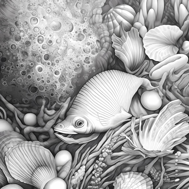 vita marina pagina da colorare conchiglie pesce basso dettaglio