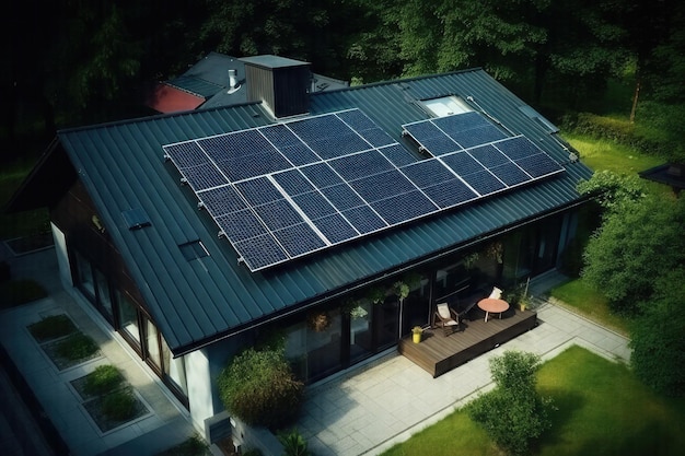 Vita sostenibile Ammirando la veduta aerea di una casa privata adornata con pannelli solari