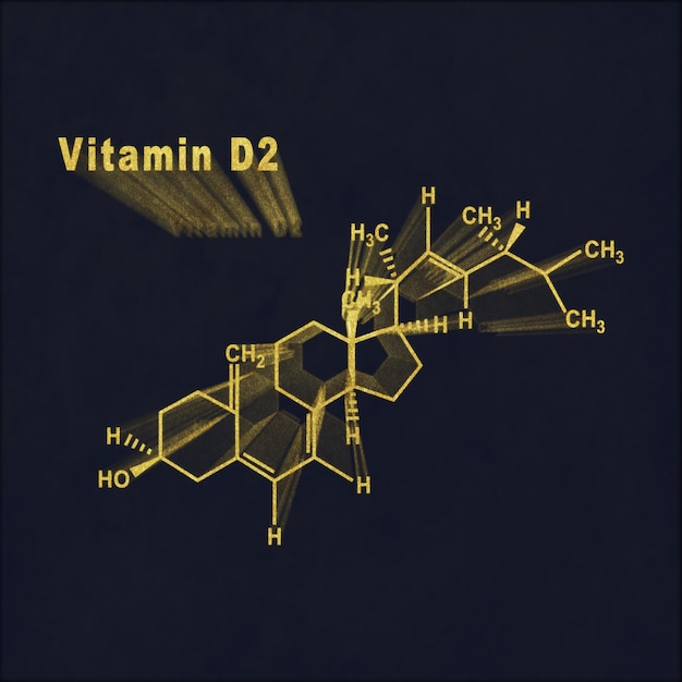 Vitamina D2, Formula chimica strutturale oro su fondo scuro