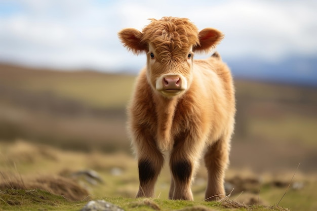 Vitello di bovini delle Highland allo stato brado