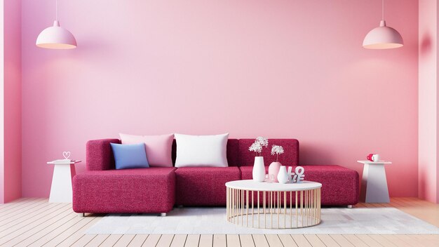 viva magenta rosa rosso soggiorno interno per san valentino - rendering 3D