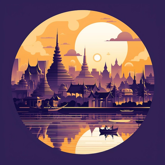 Vivace Bangkok Un'illustrazione Di Paesaggio Urbano Colorato
