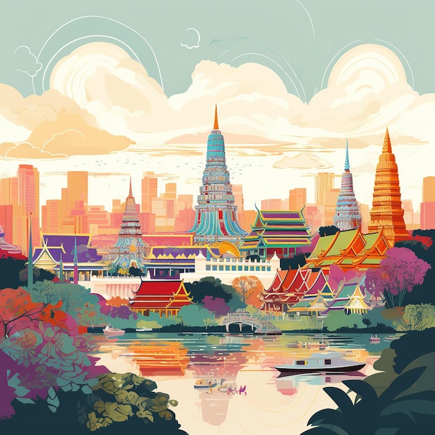 Vivace Bangkok Un'illustrazione Di Paesaggio Urbano Colorato