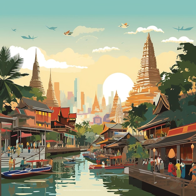 Vivace Bangkok Un'illustrazione Di Paesaggio Urbano Colorato