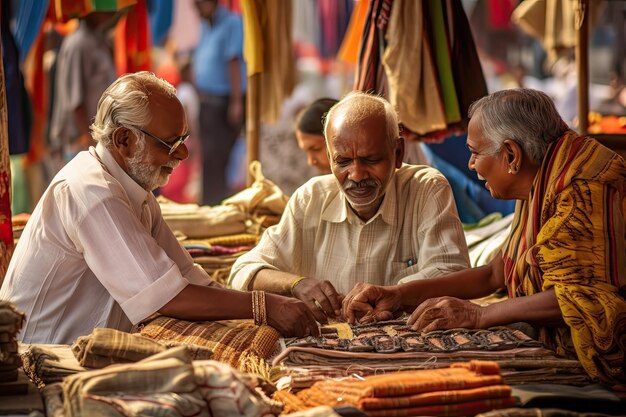 Vivace mercato all'aperto Scena vibrante con anziani Invecchiamento moderno