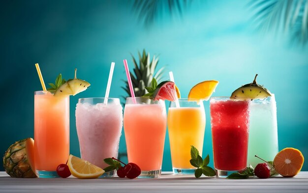 Vivaci cocktail tropicali e succhi di frutta rinfrescanti con ampio spazio per le copie Generative Ai