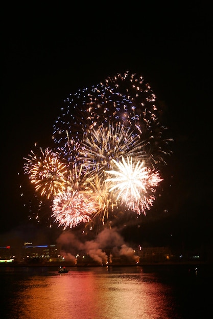 Vivaci fuochi d'artificio multicolori su sfondo nero