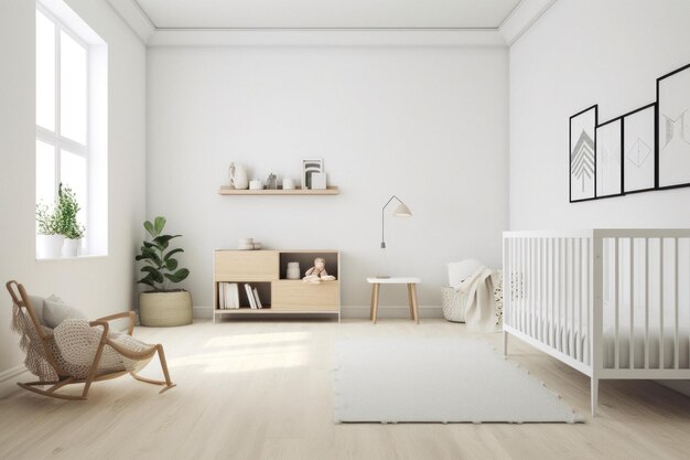Vivaio luminoso minimalista moderno con parete vuota
