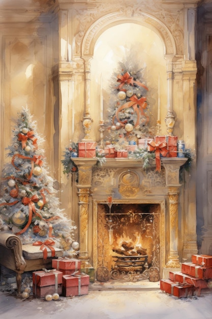 Vivi la magia di un caminetto natalizio immerso in una luce morbida e invitante