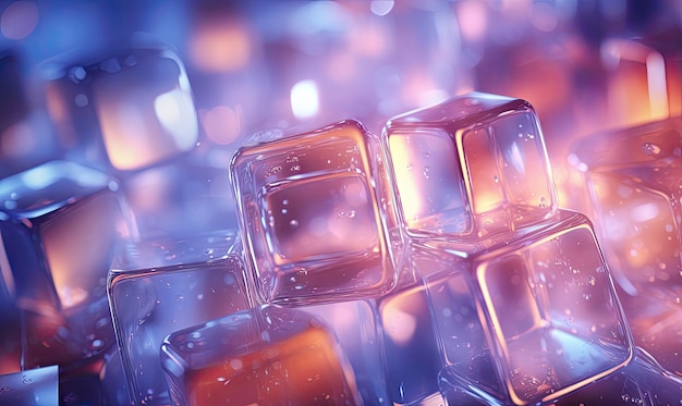 Vivido design con morfismo del vetro che mostra motivi strutturati di cubetti di ghiaccio con luci bokeh radianti AI Generative