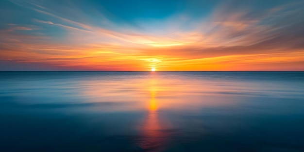 Vivido tramonto arancione e blu Dipingere il cielo in una spiaggia tranquilla Concetto Fotografia tramonto Paesaggio spiaggia Colori arancione e azzurro Paesaggio naturale Umore tranquillo