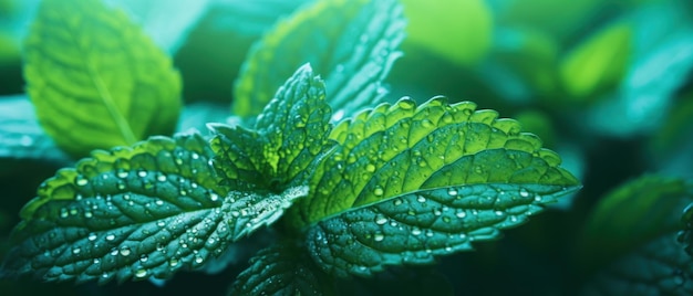 Vivo primo piano di foglie di menta verde