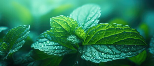 Vivo primo piano di foglie di menta verde