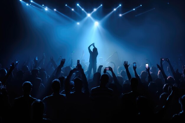 Vocalist che si esibisce nello stadio con le luci del telefono