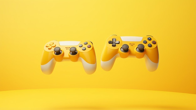 Vola i gamepad aerei da una console di gioco su un giallo