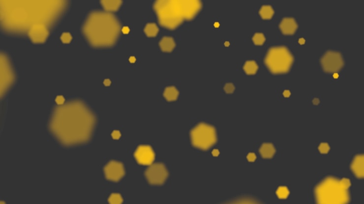 Foto vola oro e giallo bokeh astratto e particelle su sfondo lucido. modello di stile di illustrazione 3d di lusso ed elegante per il tema delle vacanze invernali felice anno nuovo e buon natale