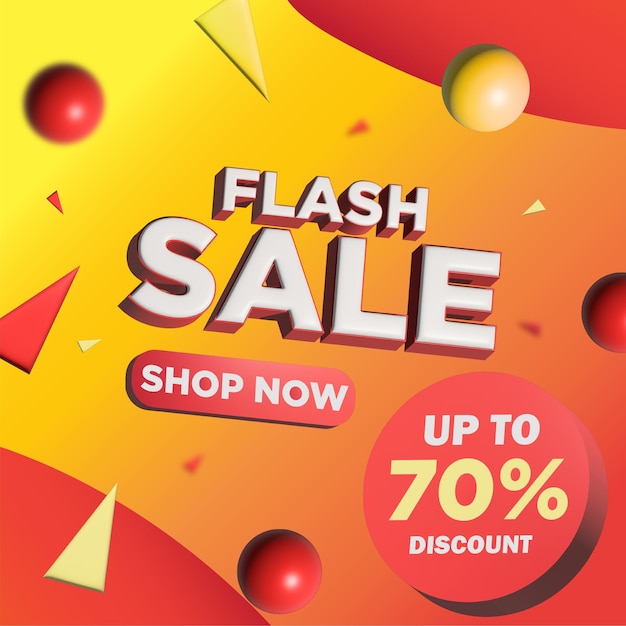 Volantino geometrico arancione di vendita flash 3D Vettore Premium