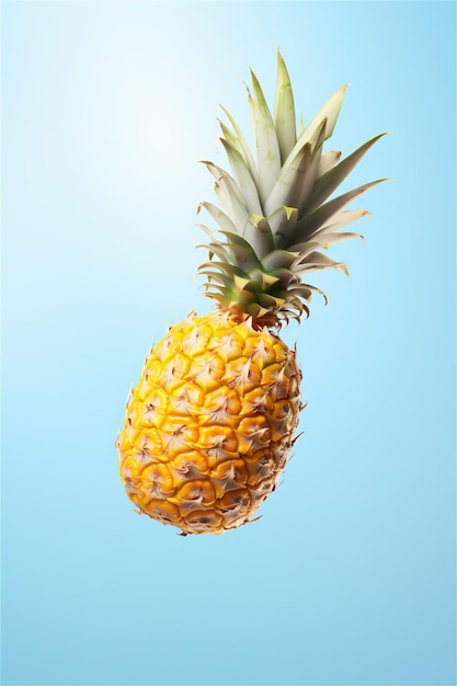 Volare in aria ananas frutta tropicale isolata su blu Succosa vitamina sana ananas cibo vegano