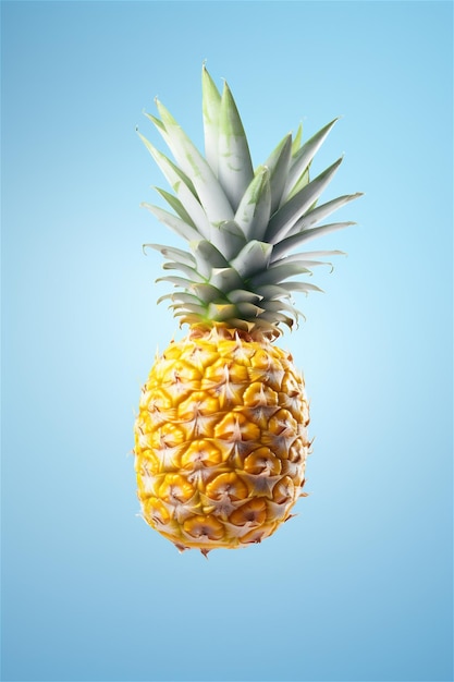 Volare in aria ananas frutta tropicale isolata su blu Succosa vitamina sana ananas cibo vegano