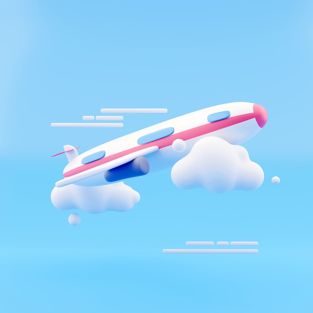 Volo aereo con nuvola su sfondo blu. Concetto minimo creativo. rendering 3d