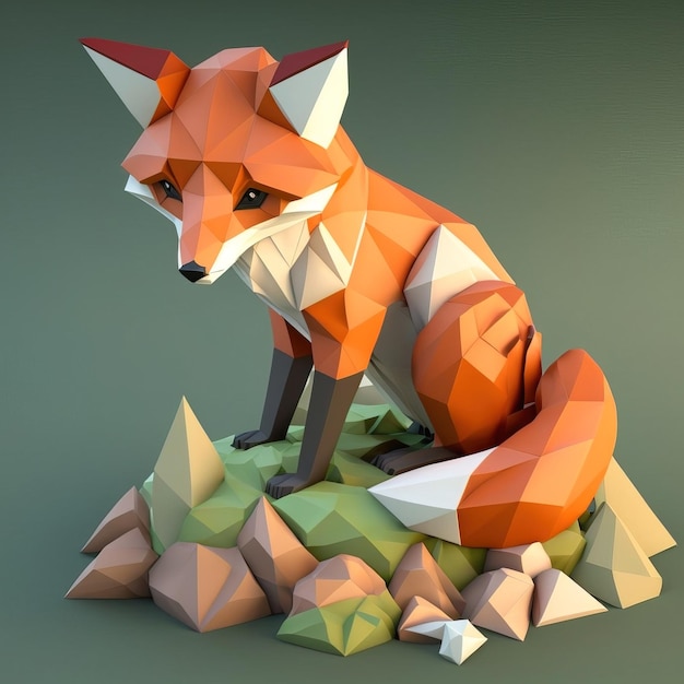 Volpe poligonale in una foresta origami digitale astratto geometrico colorato Fox astratto Generativo A