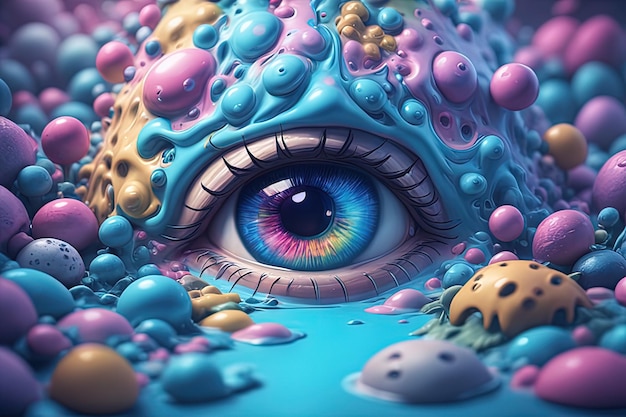 volto alieno colorato Illustrazione 3D del volto alieno con gli occhi occhi colorati e alieni di alta qualità