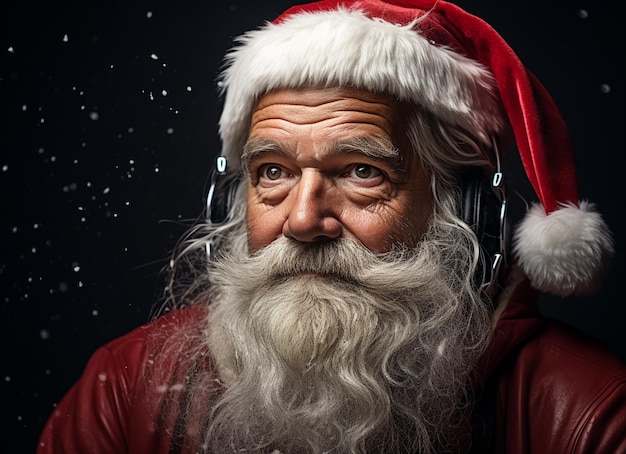 Volto di Babbo Natale con barba e cappello Illustrazione del personaggio natalizio del cartone animato Foto di alta qualità